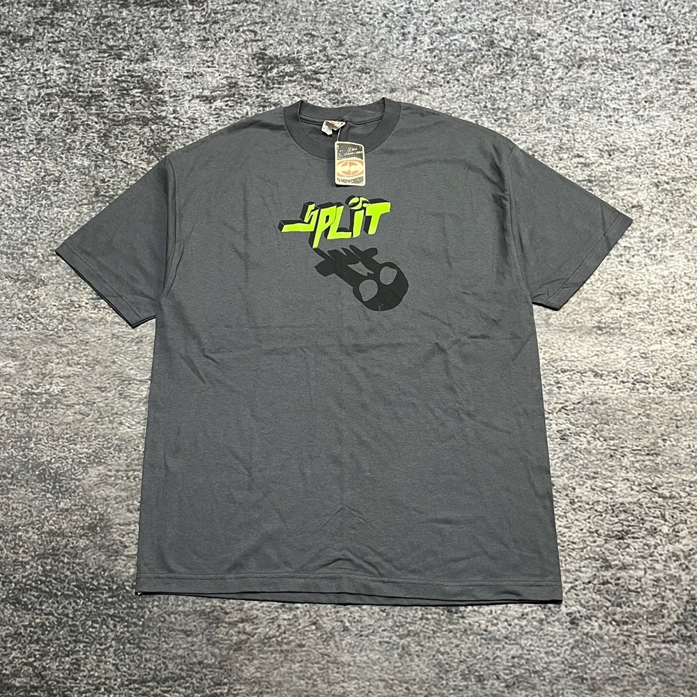 NWT Vintage Split Skateboards T Shirt Mens XL Gray Skull Grunge Skater Y2K 2000s
